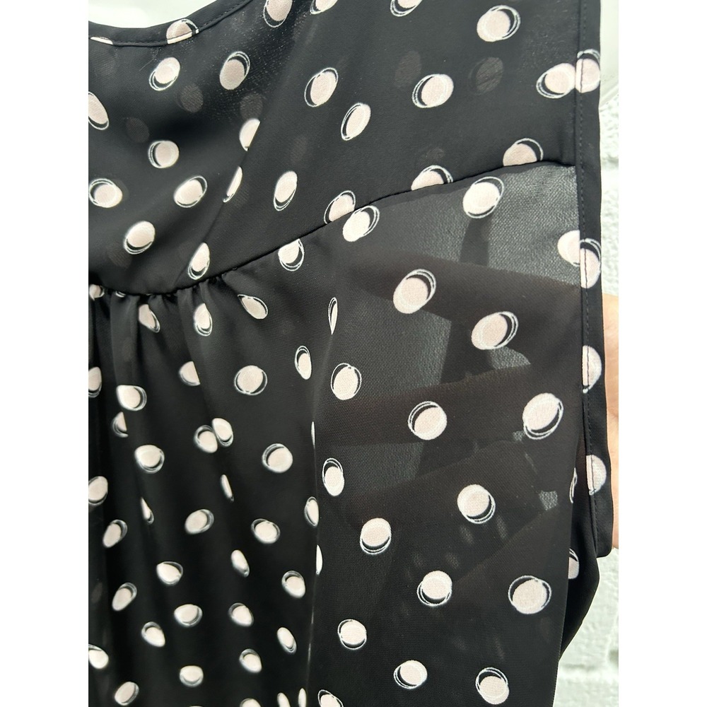 Elle Black White Polka Dot Ruffle Neck Sleeveless Blouse Top XXL Peach Lightet - Picture 7 of 7